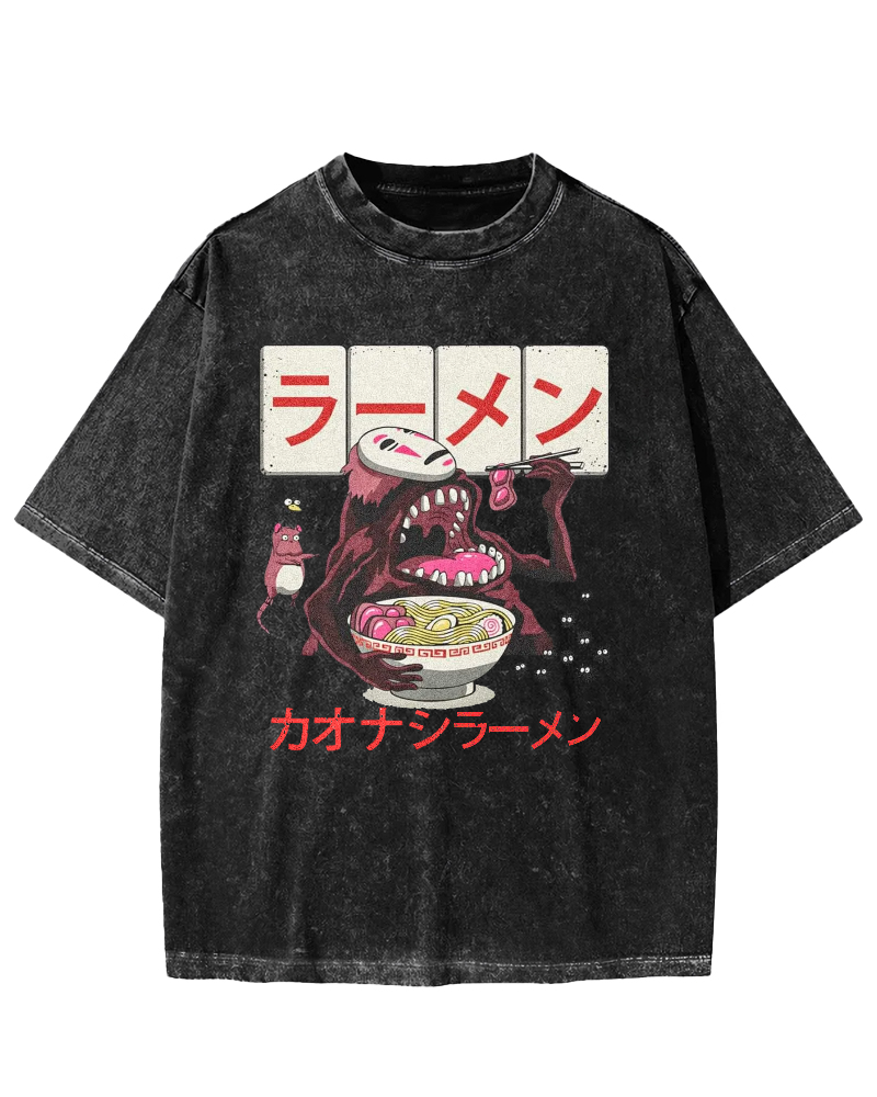 Japanese Anime No-Face Vintage Washed T-shirt