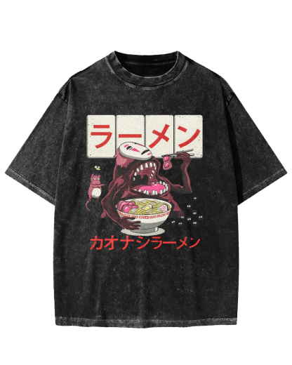 Japanese Anime No-Face Vintage Washed T-shirt