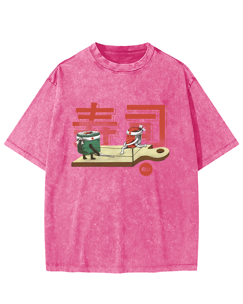 Japanese Sushi Vintage Washed T-shirt-Zazasy