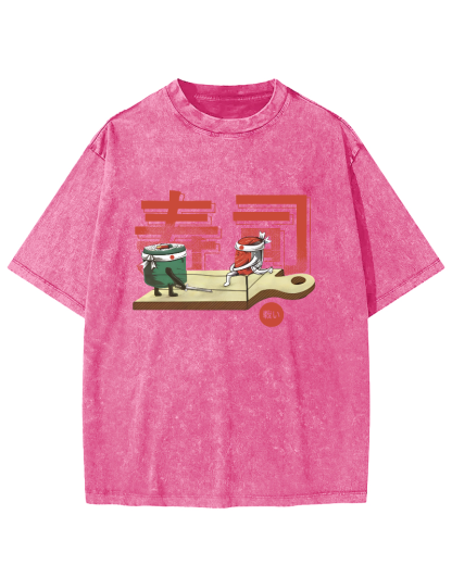 Japanese Sushi Vintage Washed T-shirt-Zazasy