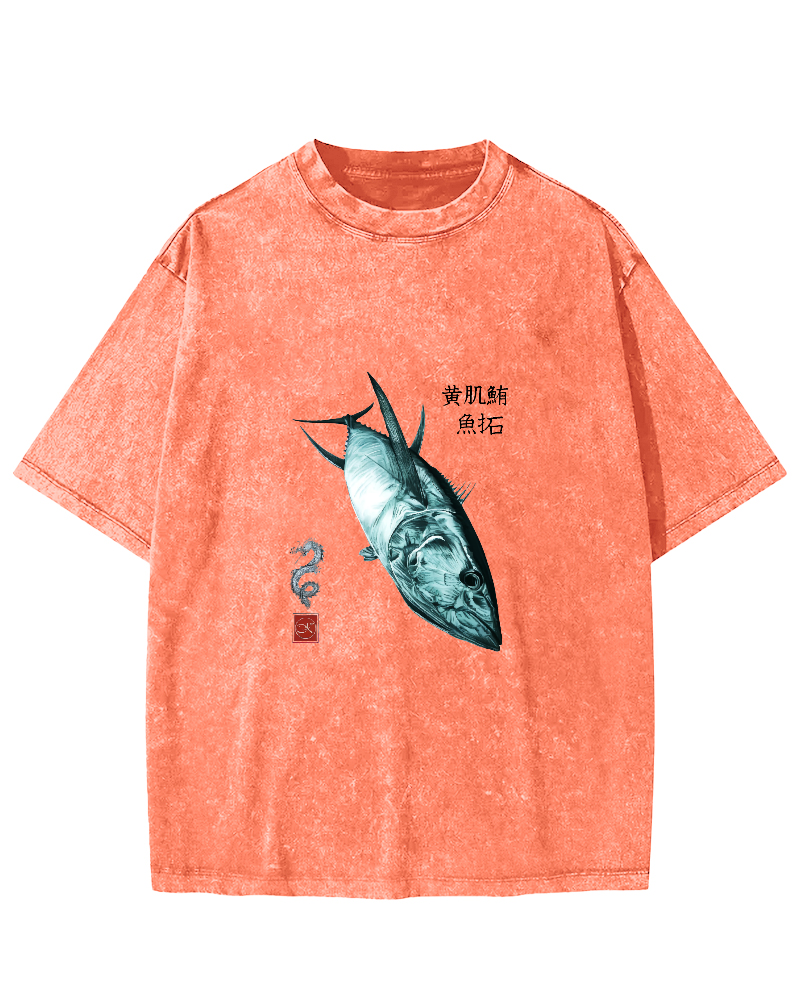 Japanese Tuna Pattern Vintage Distressed T-shirt-Zazasy