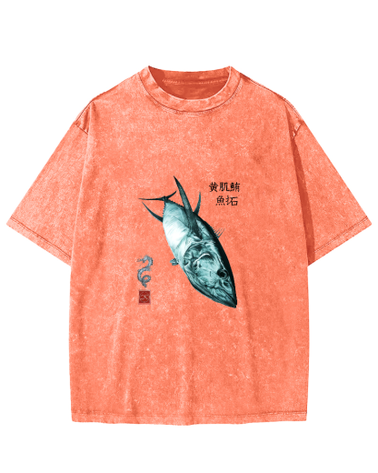 Japanese Tuna Pattern Vintage Distressed T-shirt-Zazasy