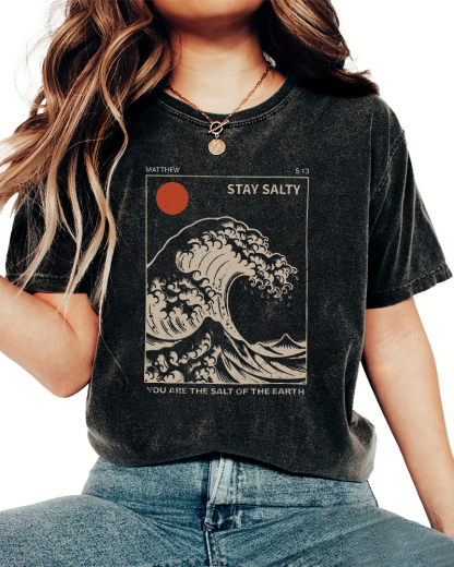 The Sunrise Scenery of Waves in Tokyo Vintage Washed T-shirt-Zazasy