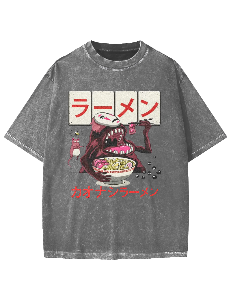 Japanese Anime No-Face Vintage Washed T-shirt