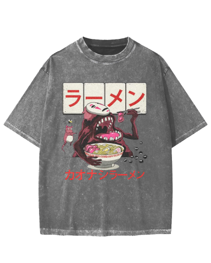 Japanese Anime No-Face Vintage Washed T-shirt