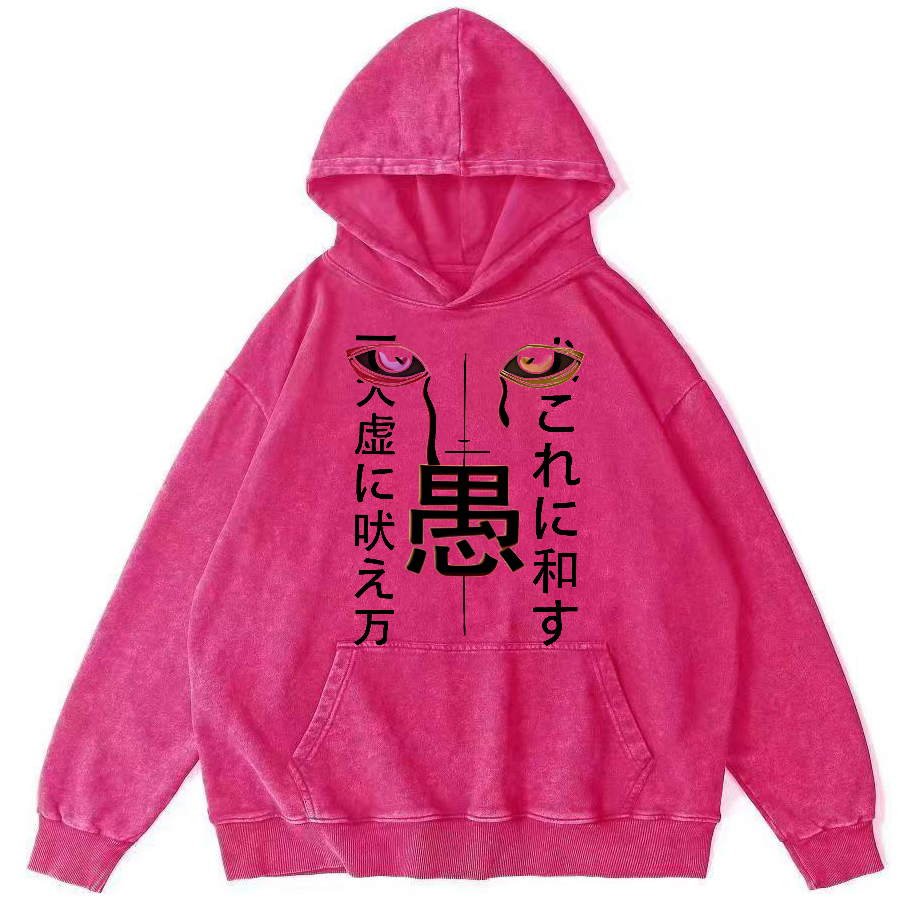 Foolish Japanese Script Vintage Distressed Hoodie-Zazasy