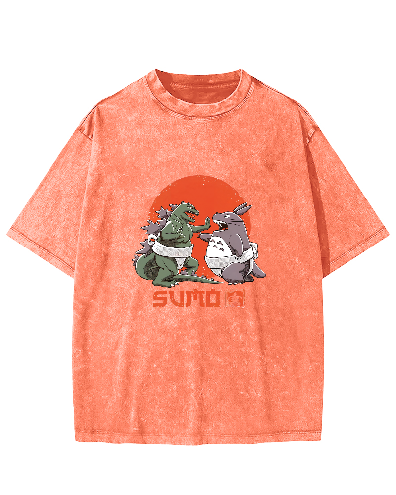 Japanese Style Cartoon Monster Pattern Vintage Distressed T-shirt-Zazasy