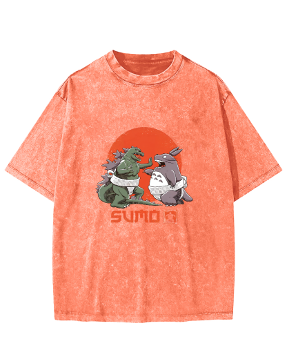 Japanese Style Cartoon Monster Pattern Vintage Distressed T-shirt-Zazasy