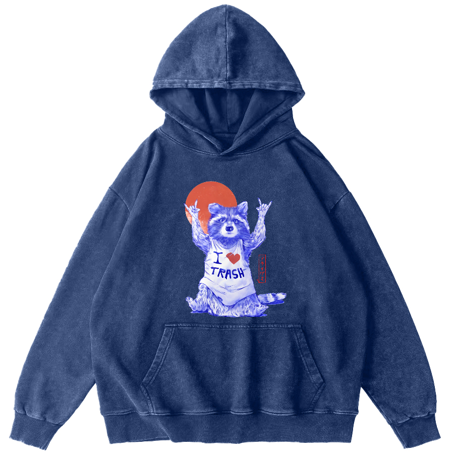 I Love Ttrash Raccoons, Japanese Style Vintage Distressed Hoodie-Zazasy