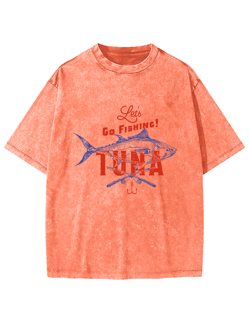 Retro Tuna Fishing Japanese Washed T-shirt-Zazasy