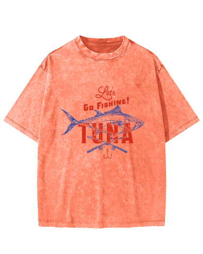 Retro Tuna Fishing Japanese Washed T-shirt-Zazasy