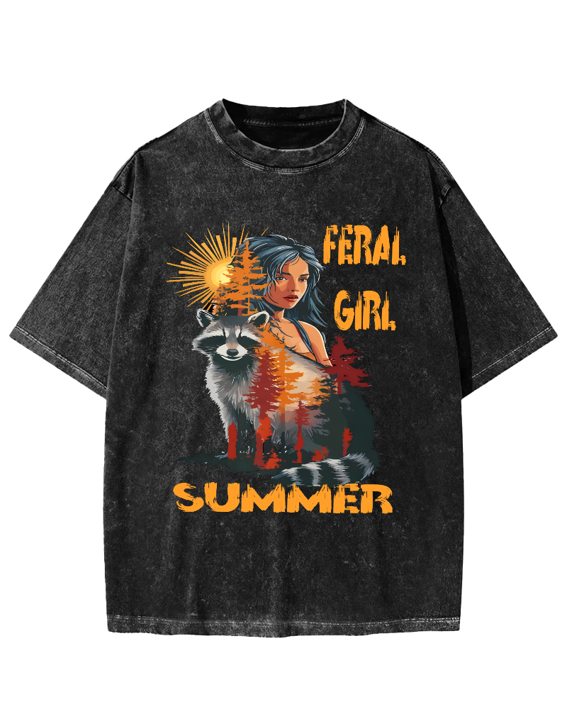 Raccoons In The Forest Vintage Distressed T-shirt-Zazasy