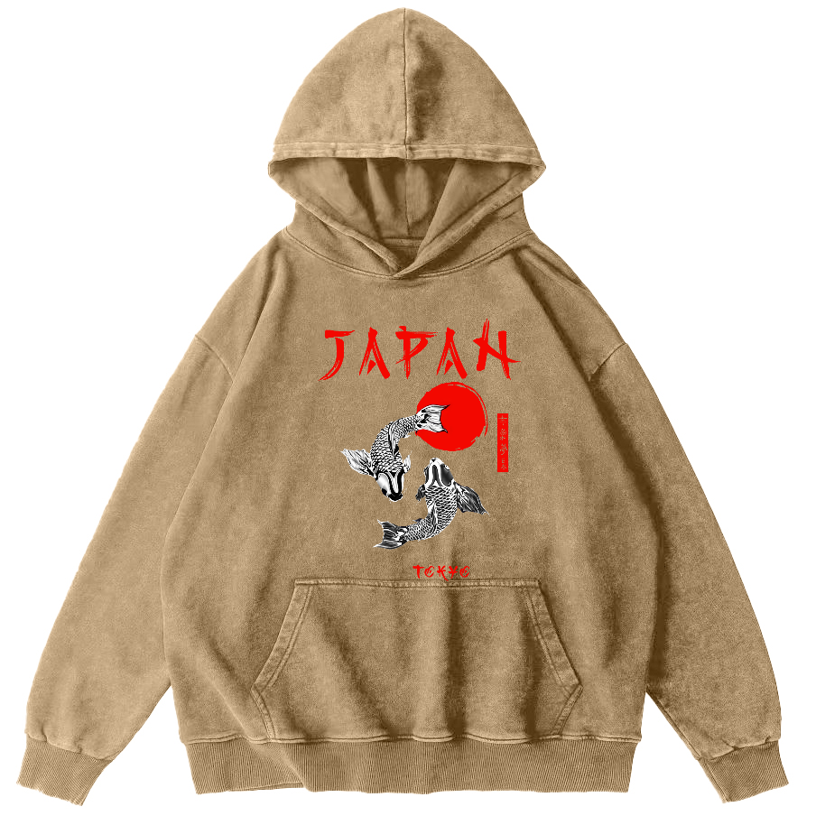 Japanese Koi Fish Vintage Distressed Hoodie-Zazasy