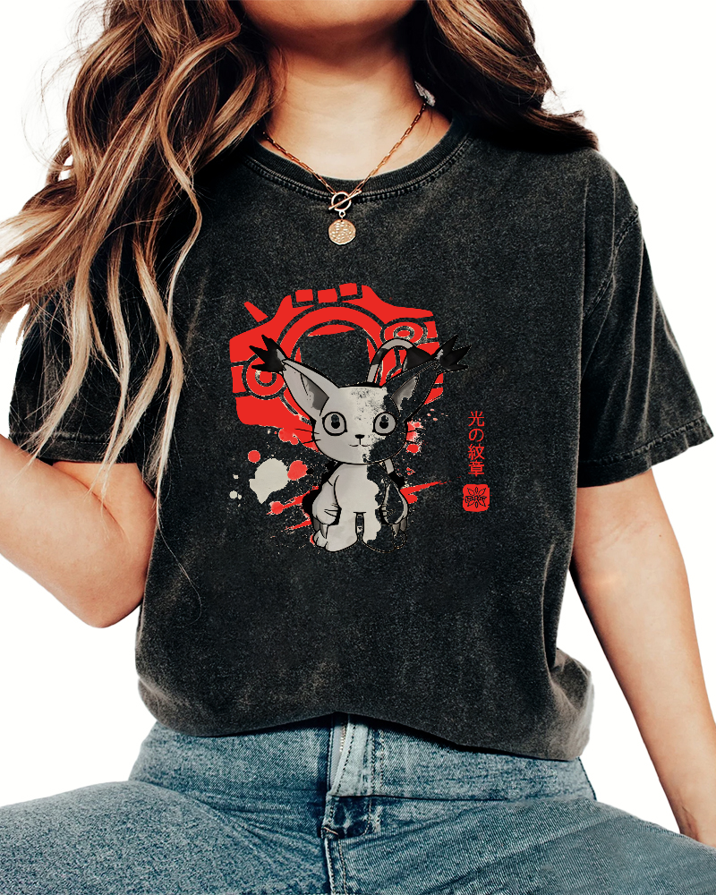 Retro Cartoon Kitten Japanese Style Vintage Distressed T-shirt-Zazasy