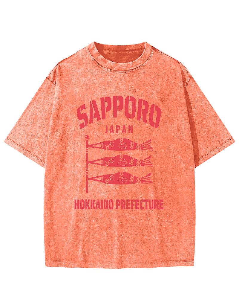 Sapporo Hokkaido Prefecture Vintage Washed T-shirt-Zazasy
