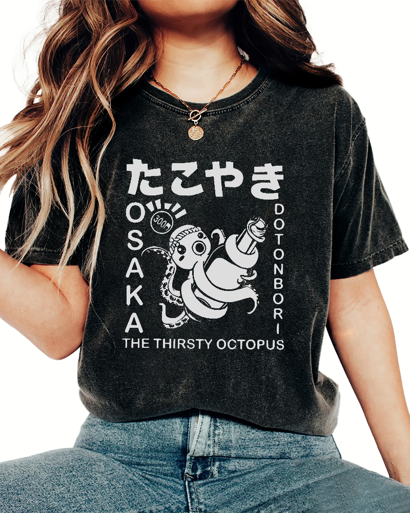 The Thirsty Octopus Vintage Washed T-shirt-Zazasy