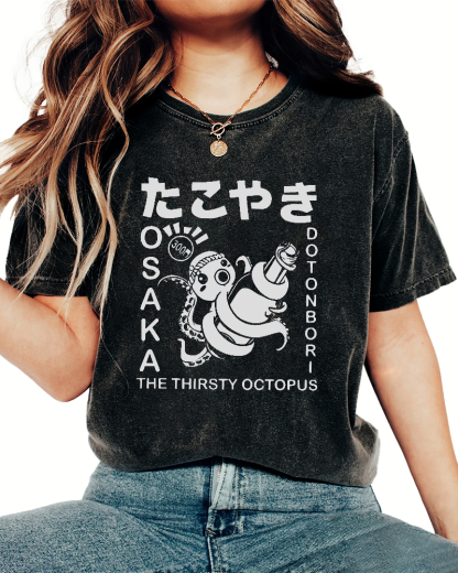 The Thirsty Octopus Vintage Washed T-shirt-Zazasy