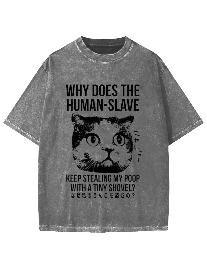 Human Cat Poop Stealer Vintage Washed T-shirt