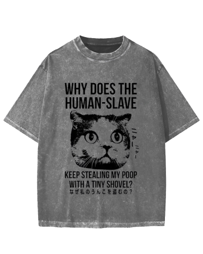 Human Cat Poop Stealer Vintage Washed T-shirt