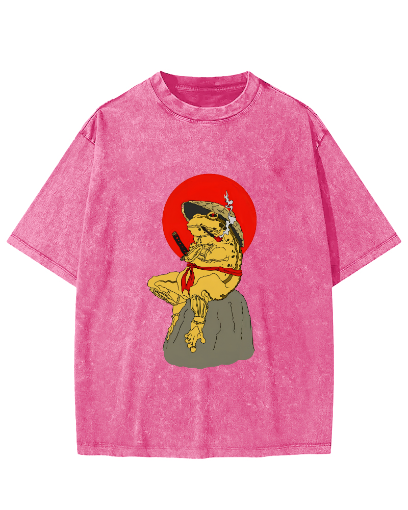 Frog Warrior Japanese Vintage Distressed T-shirt-Zazasy
