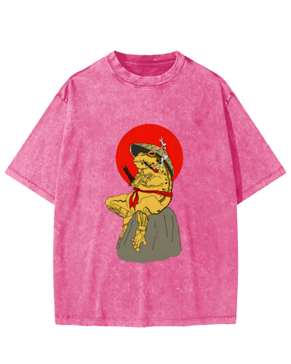 Frog Warrior Japanese Vintage Distressed T-shirt-Zazasy
