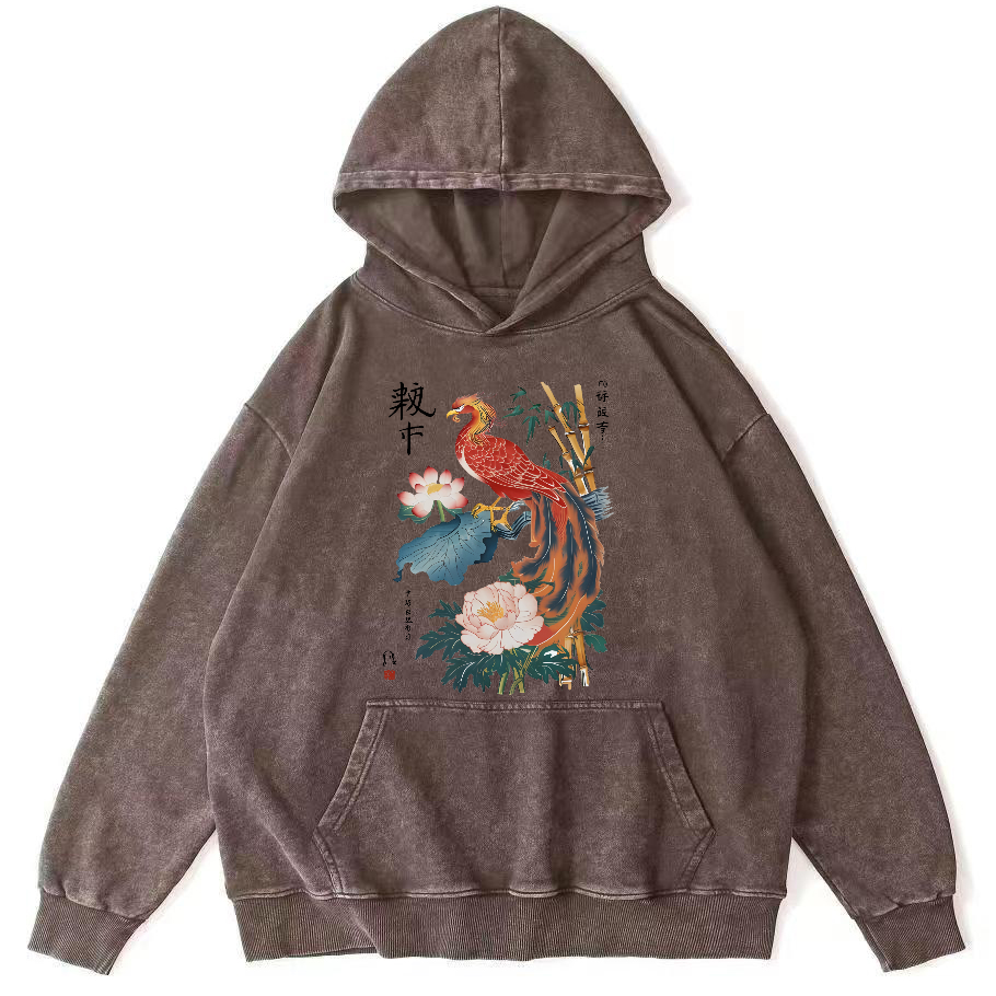 Proud Peacock Japanese Style Vintage Distressed Hoodie-Zazasy