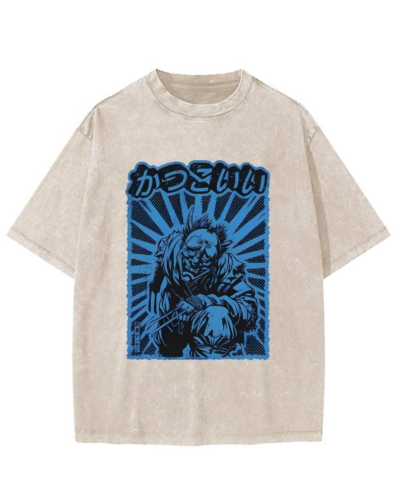 Monster Pattern Japanese Style Vintage Distressed T-shirt-Zazasy