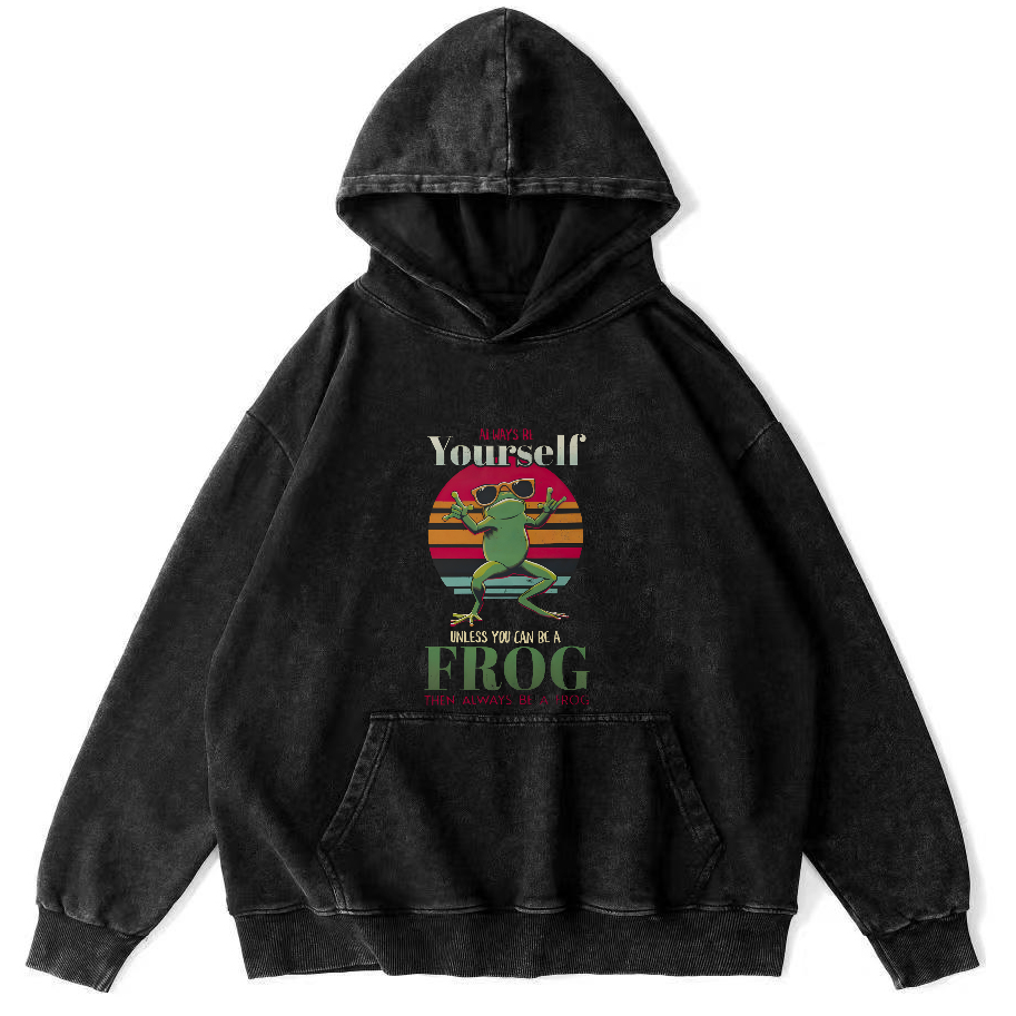 Personalized Frog Pattern Vintage Distressed Hoodie-Zazasy