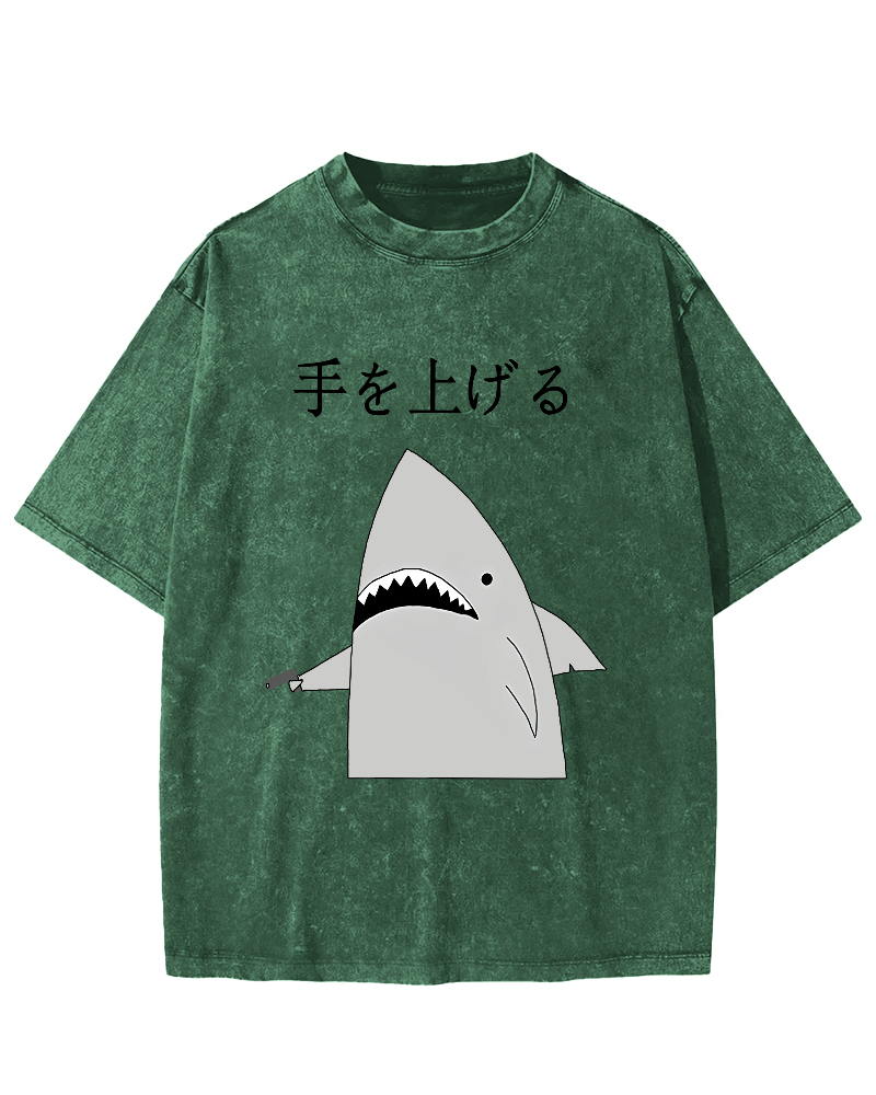Japanese Shark Vintage Washed T-shirt-Zazasy