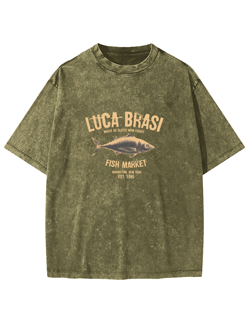 Retro Sea Fish Pattern Vintage Distressed T-shirt-Zazasy