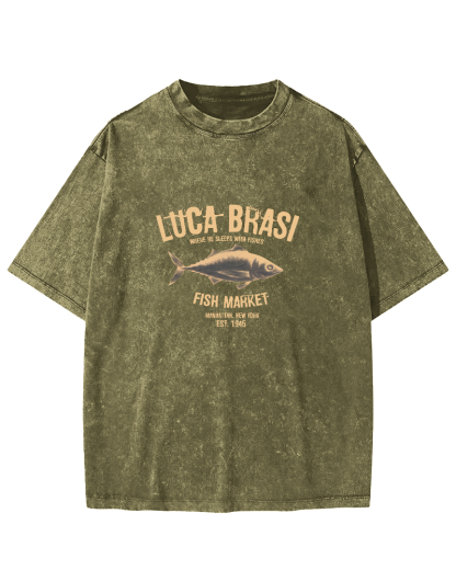 Retro Sea Fish Pattern Vintage Distressed T-shirt-Zazasy