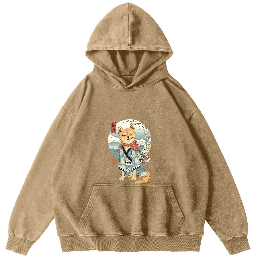 Samurai Shiba Dog Japanese Vintage Distressed Hoodie-Zazasy