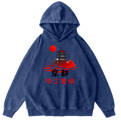 Kyoto Triple Tower Vintage Washed Hoodie-Zazasy