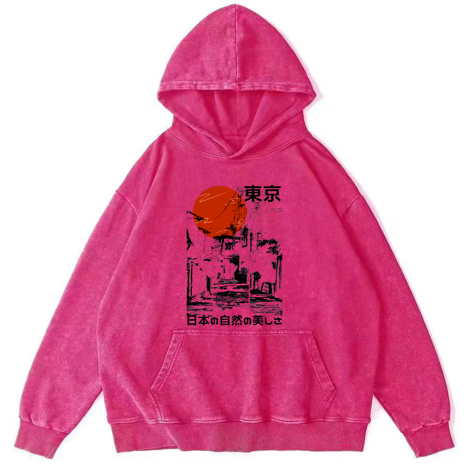 Tokyo's Natural Scenery Vintage Distressed Hoodie-Zazasy
