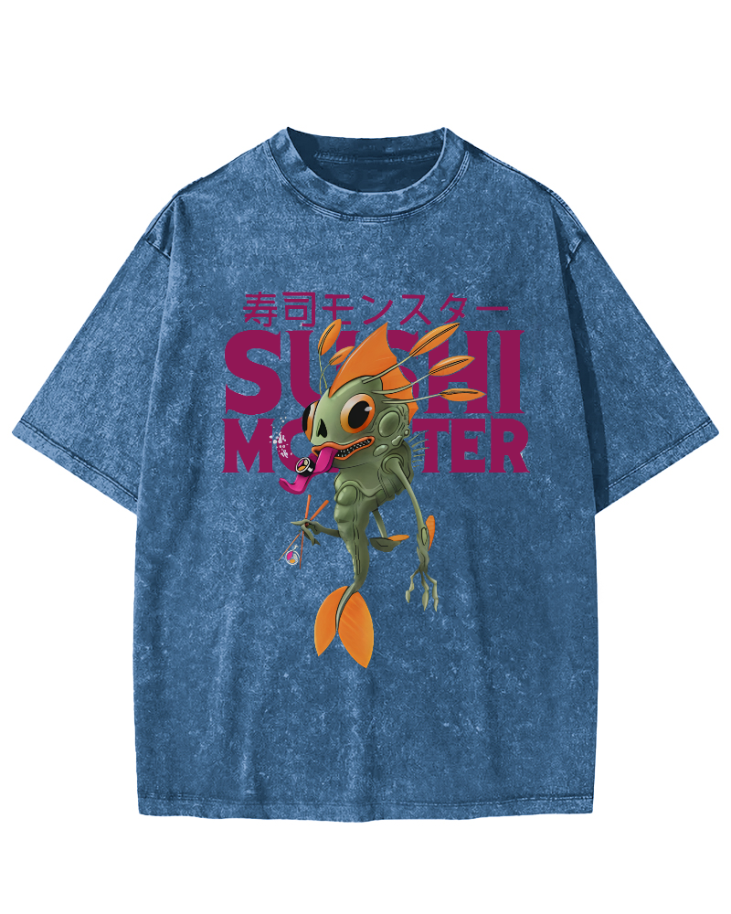 Monster Sushi Vintage Washed T-shirt-Zazasy