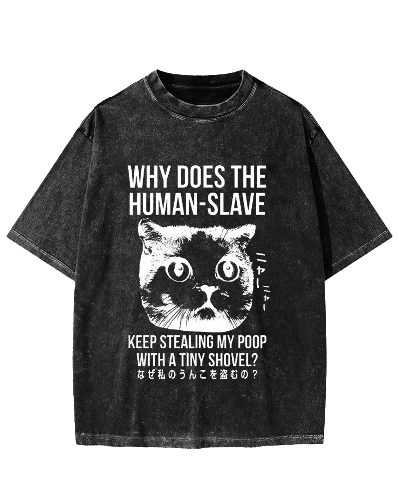Human Cat Poop Stealer Vintage Washed T-shirt