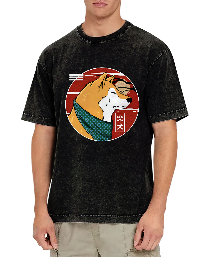 Cute Shiba Inu Pattern Vintage Distressed T-shirt-Zazasy
