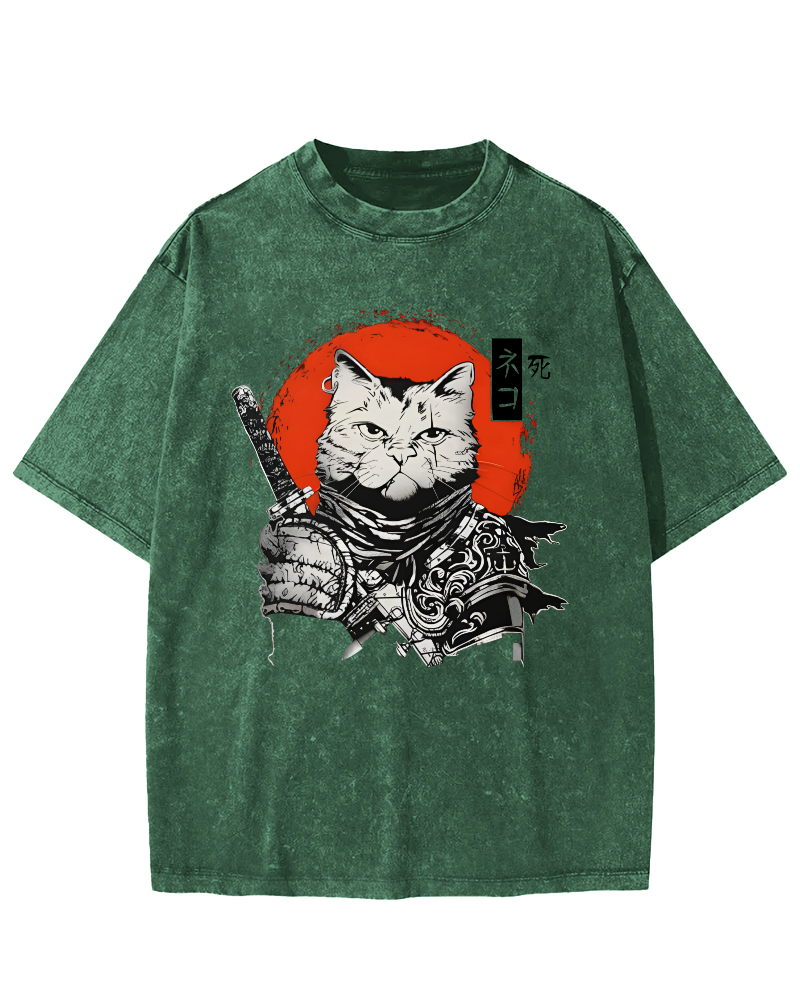 Cat Hero Japanese Style Vintage Distressed T-shirt-Zazasy
