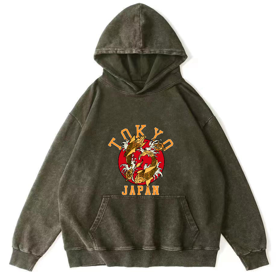 Tokyo Koi Japanese Style Vintage Distressed Hoodie-Zazasy