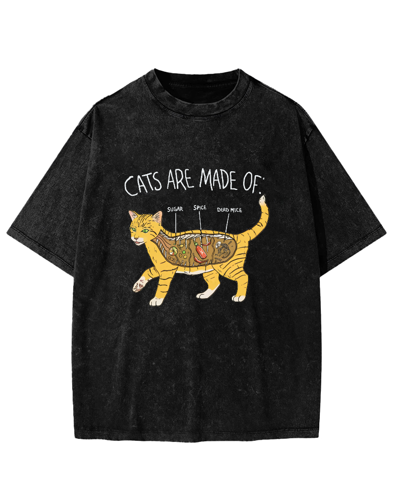 Abstract Cat Japanese Wash T-shirt-Zazasy