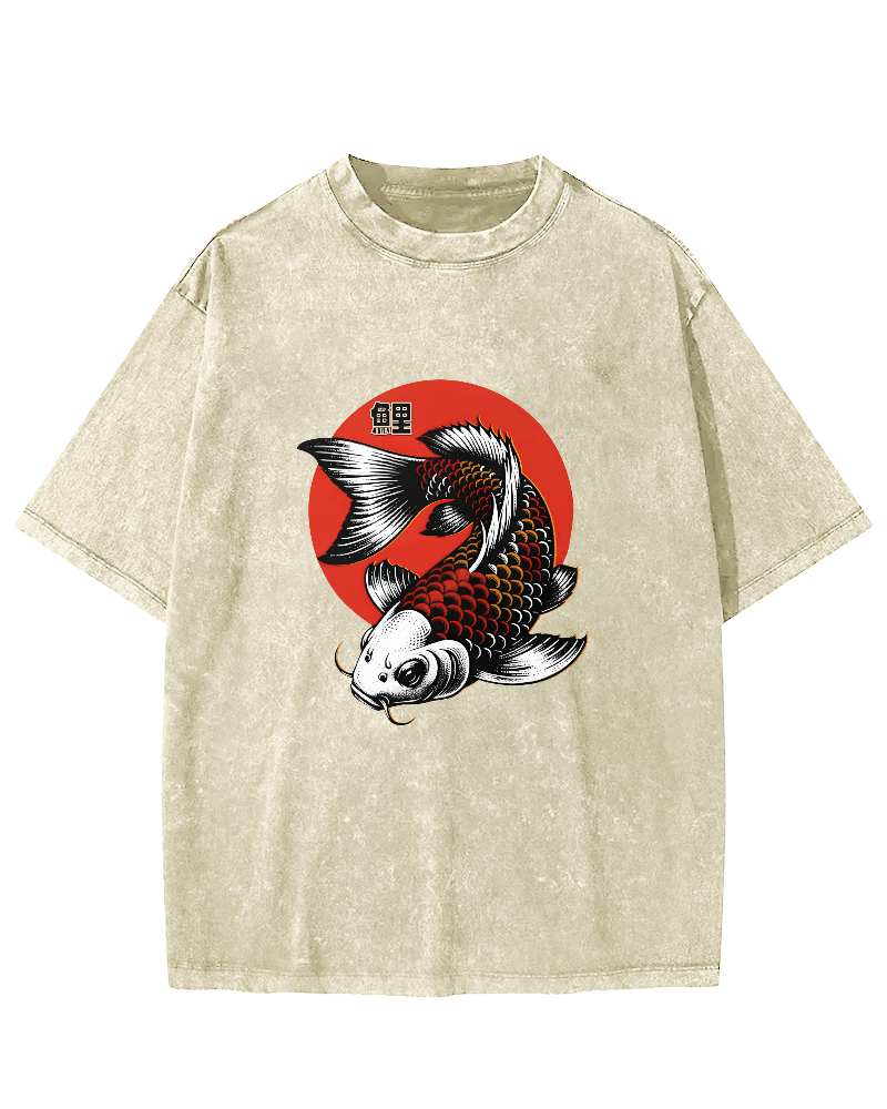 Japanese koi pattern Vintage Distressed T-shirt-Zazasy