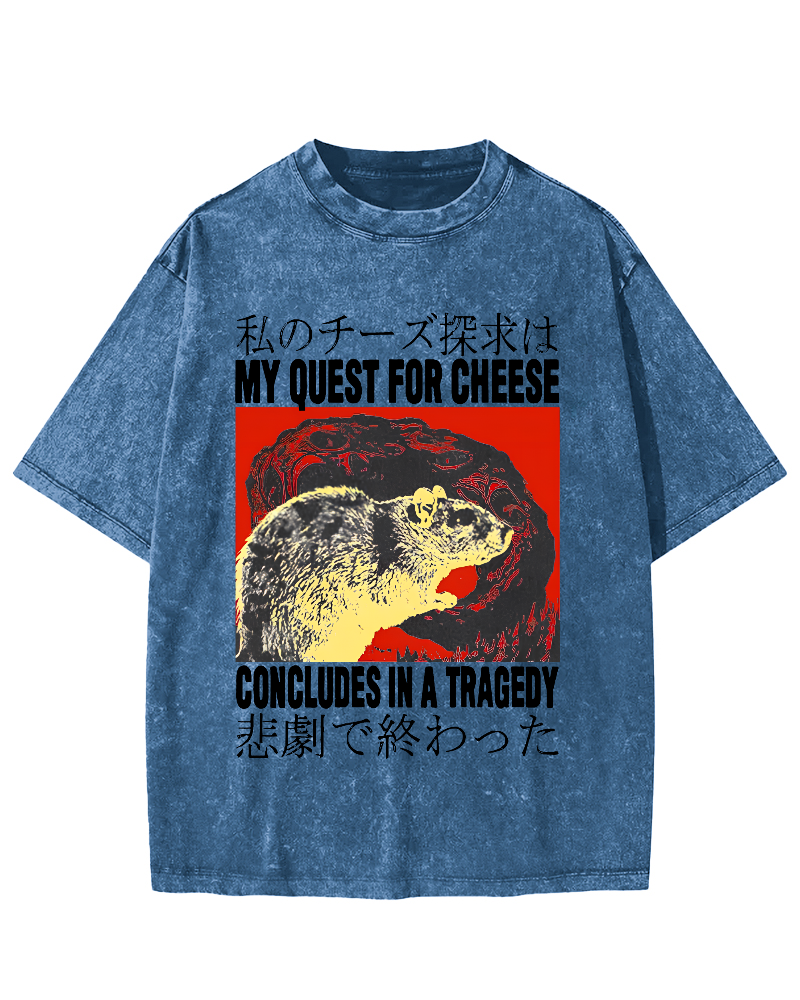 My Quest For Cheese Rat Japanese Vintage Distressed T-shirt-Zazasy
