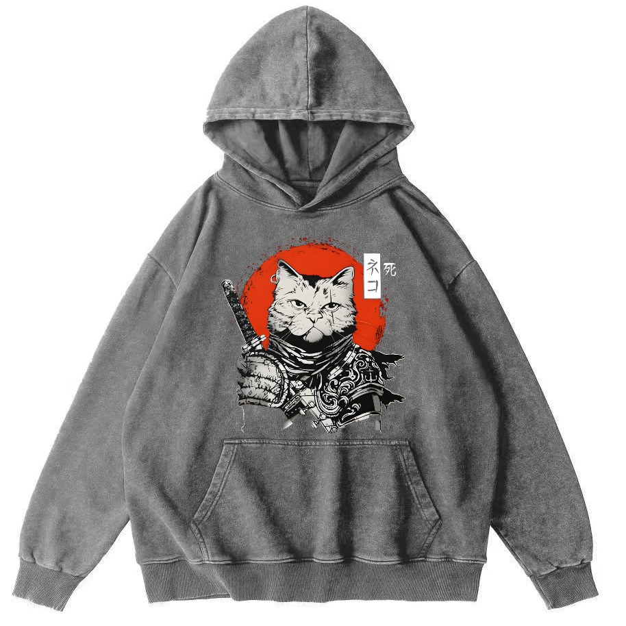 Cat Hero Japanese Style Vintage Distressed Hoodie-Zazasy