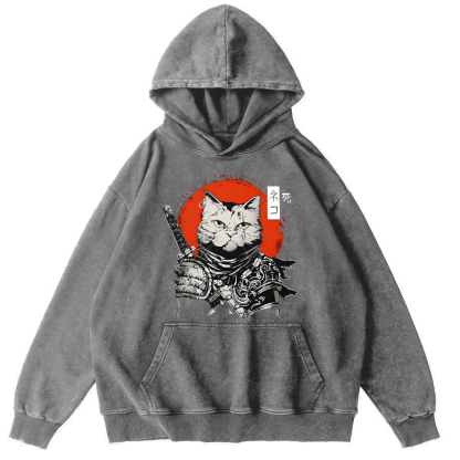 Cat Hero Japanese Style Vintage Distressed Hoodie-Zazasy
