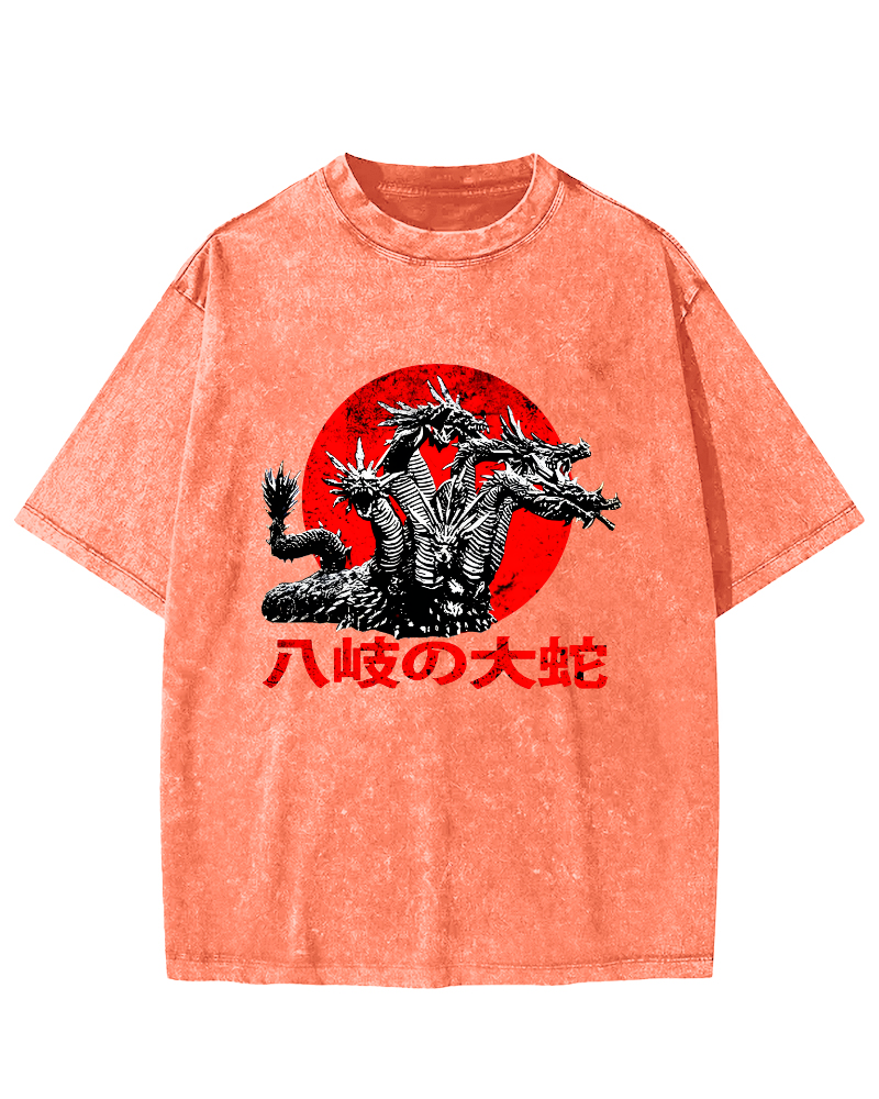 Japanese Syle Giant Snake Monster Vintage Distressed T-shirt-Zazasy