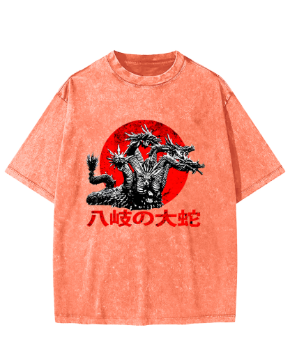 Japanese Syle Giant Snake Monster Vintage Distressed T-shirt-Zazasy