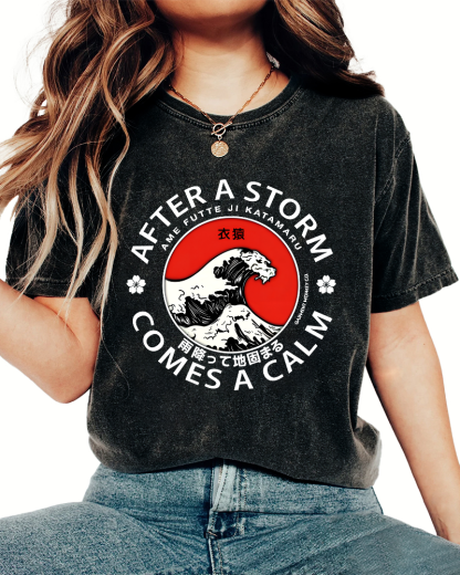 Wave Pattern Japanese Style Vintage Distressed T-shirt-Zazasy