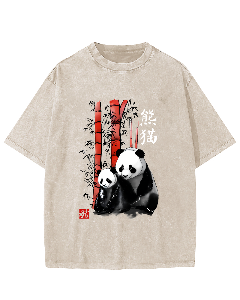 Panda Who Loves To Eat Bamboo Vintage Washed T-shirt-Zazasy