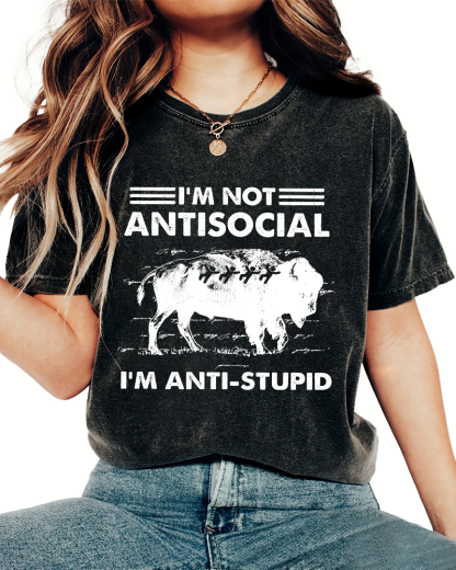 Funny Bison Vintage Distressed T-shirt-Zazasy