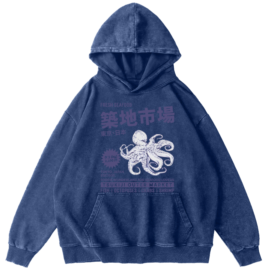 Japan's Tsukiji Market Vintage Washed Hoodie-Zazasy
